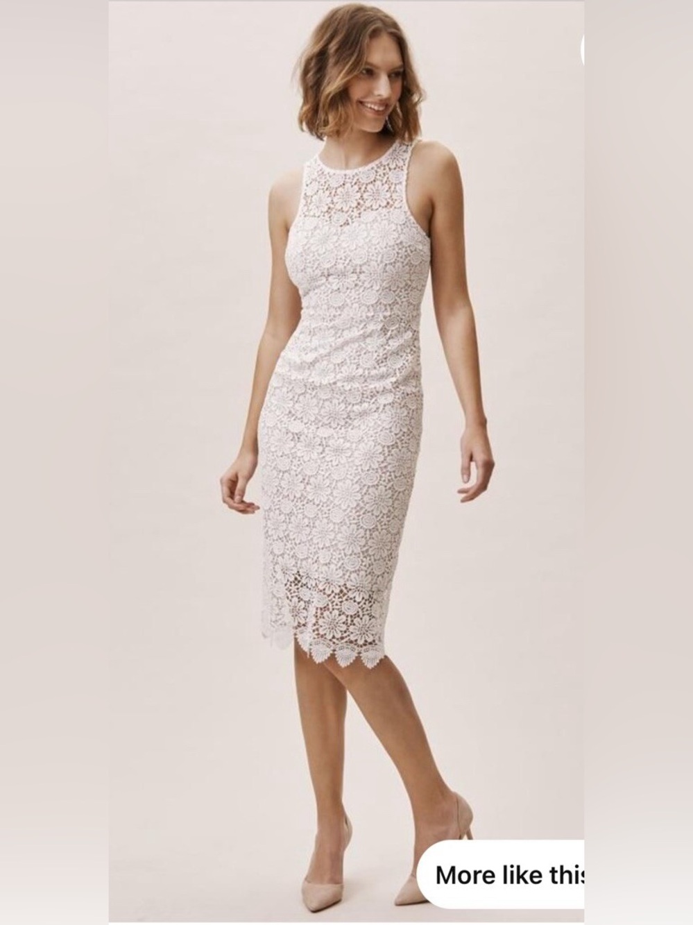 BHLDN White Floral Lace High-Neck Sleeveless Midi Dress